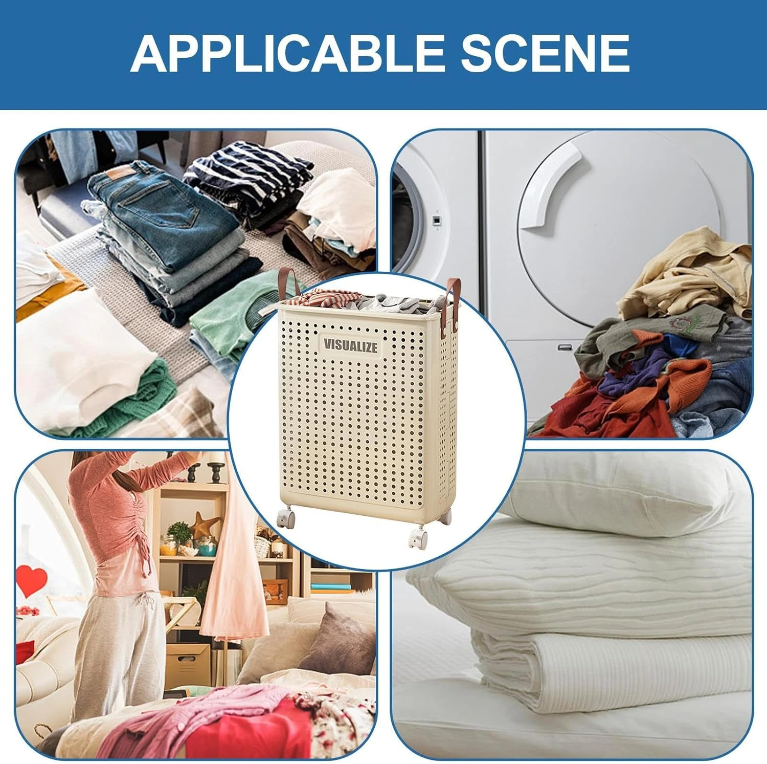 4en1 Panier à linge pliable avec roulettes multifonction rangement pratique maison