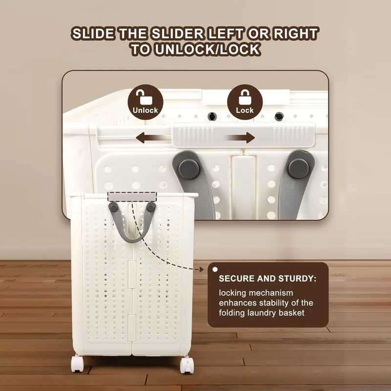4en1 Panier à linge pliable 42L grand et robuste avec roulettes - Bac de rangement Multifonction
