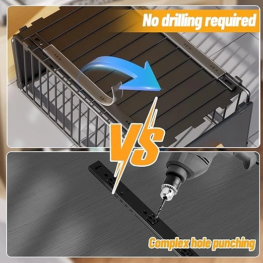 BNBR-18 - 4en1 Organisateur Coulissant en INOX avec Poignée en Bambou pliable