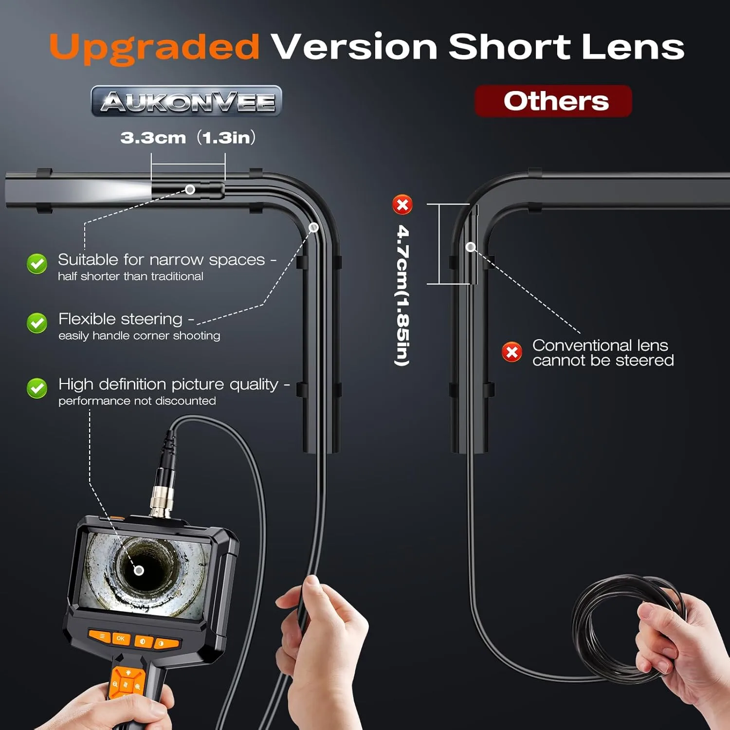 6en1 Caméra Endoscope ES05 avec Lumière, boroscope portable avec écran IPS de 4,3 pouces