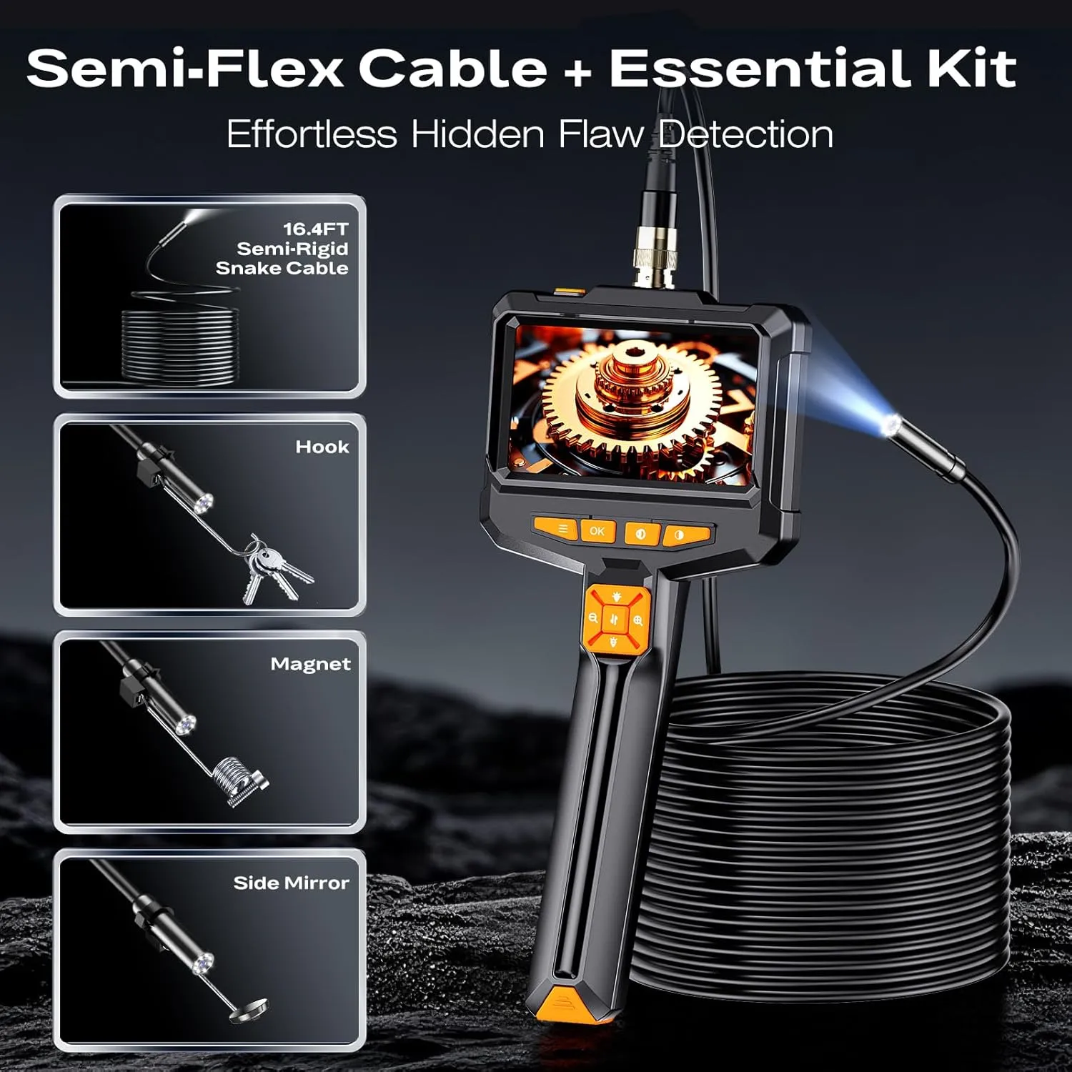 6en1 Caméra Endoscope ES05 avec Lumière, boroscope portable avec écran IPS de 4,3 pouces
