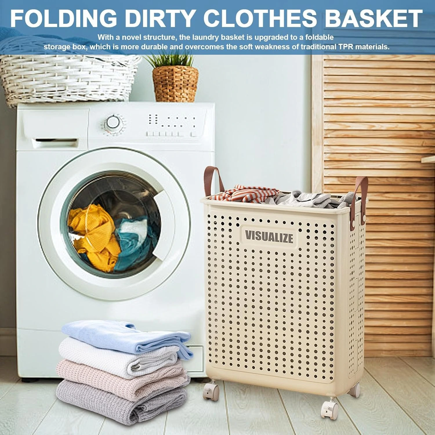 4en1 Panier à linge pliable avec roulettes multifonction rangement pratique maison