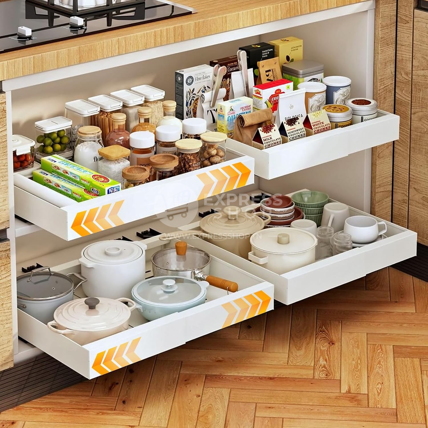 BNBR-14 - 3en1 Etagere coulissant extensible ajustable en INOX , rangement cuisine