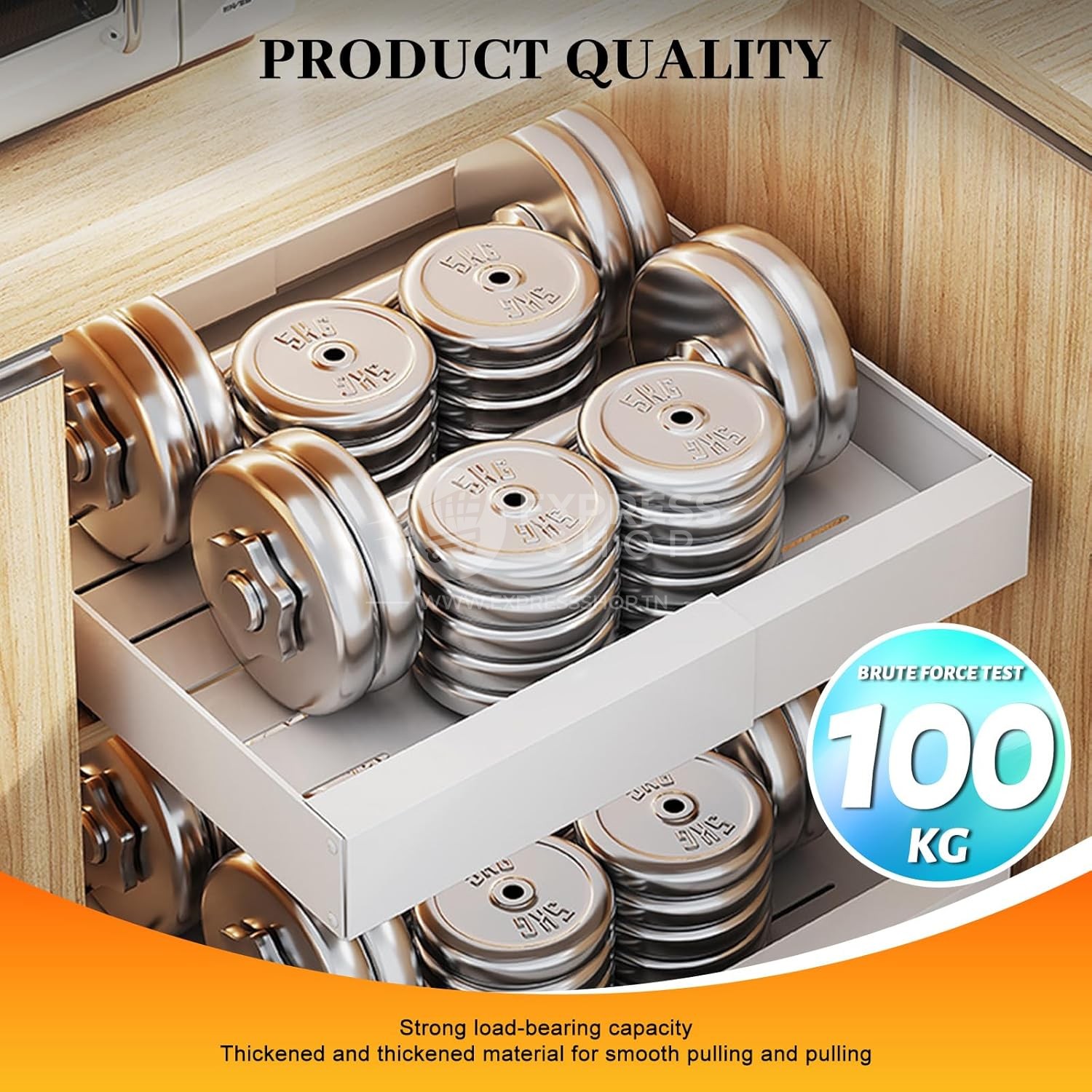 BNBR-14 - 3en1 Etagere coulissant extensible ajustable en INOX , rangement cuisine