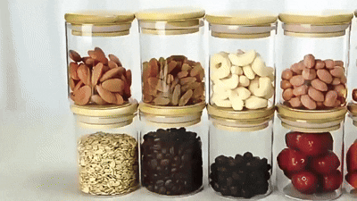 Lot de 12 pots à épices en verre avec couvercles bambou hermétiques BNBR-19