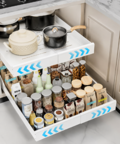 BNBR-14 - 3en1 Etagere coulissant extensible ajustable acier inoxydable rangement cuisine