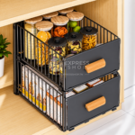 BNBR-18 - 2 Organisateurs Coulissant en INOX avec Poignée en Bambou pliable ( quantite 2 )