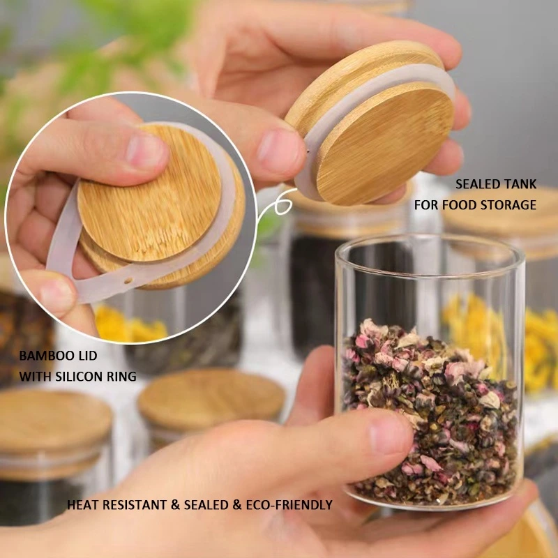 Lot de 12 pots à épices en verre avec couvercles bambou hermétiques BNBR-19