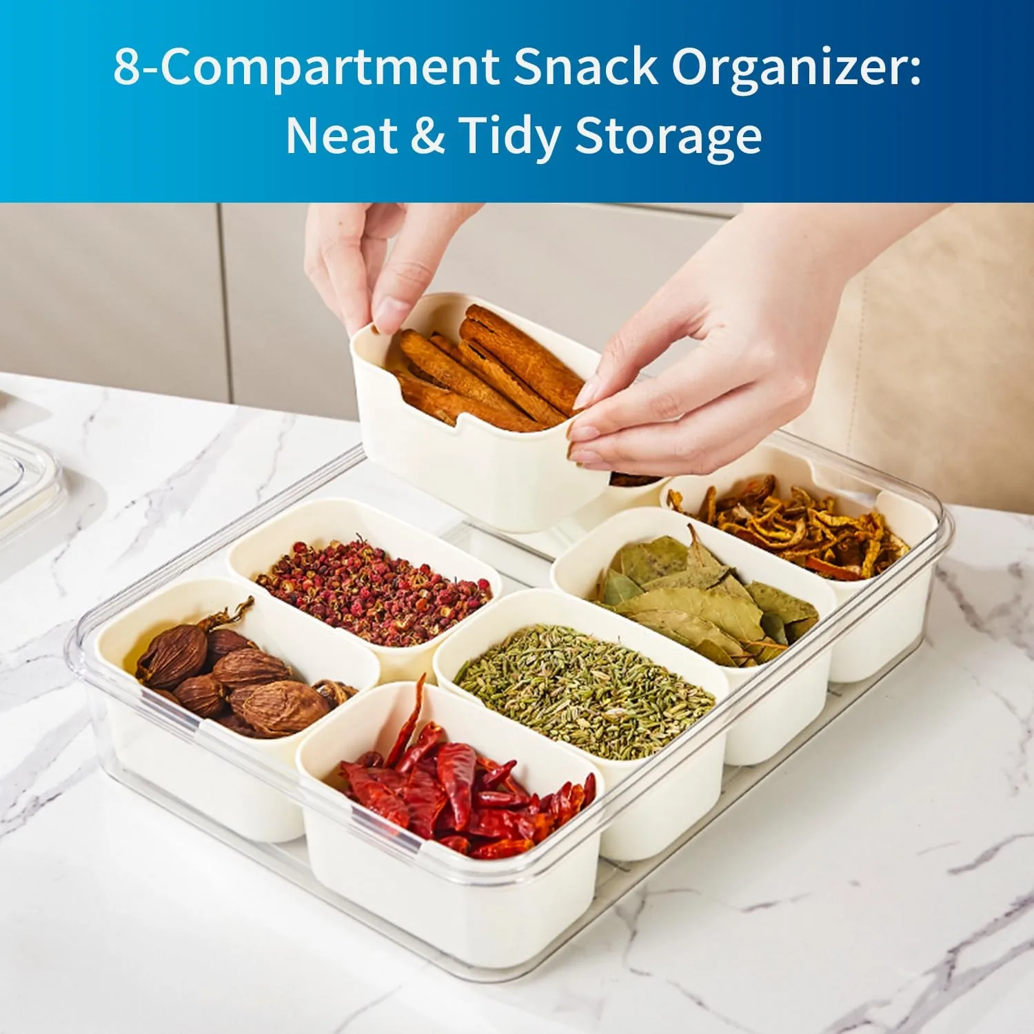 8en1 Plateau de Service à 8 Compartiments avec Couvercle – Boîte Multifonction pour Snacks, Fruits et Apéritifs