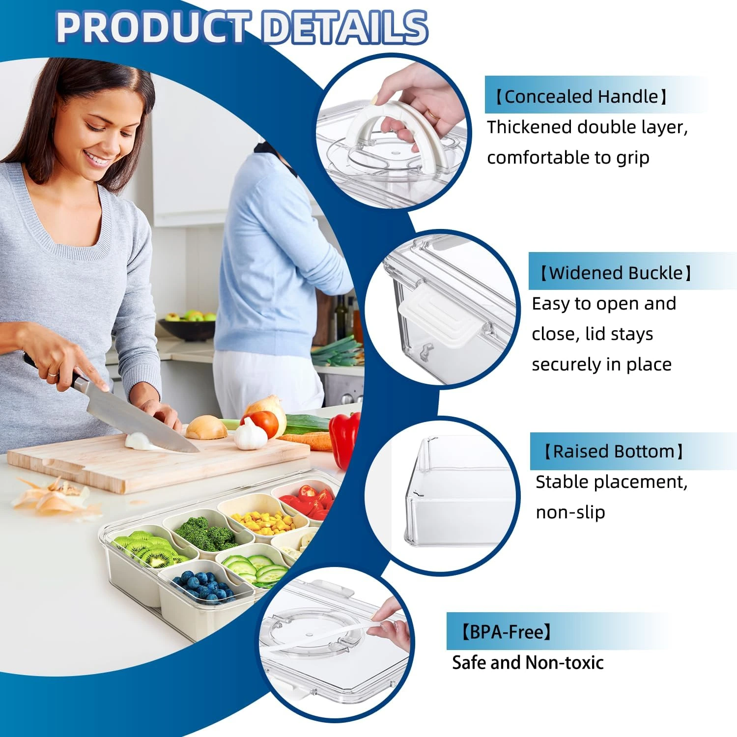 8en1 Plateau de Service à 8 Compartiments avec Couvercle – Boîte Multifonction pour Snacks, Fruits et Apéritifs