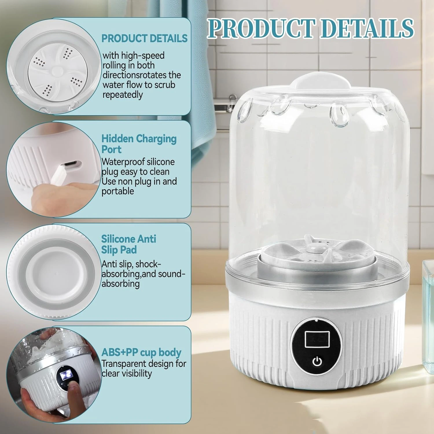 4en1 Mini Machine à Laver Portable Sans Fil – Compacte et Performante