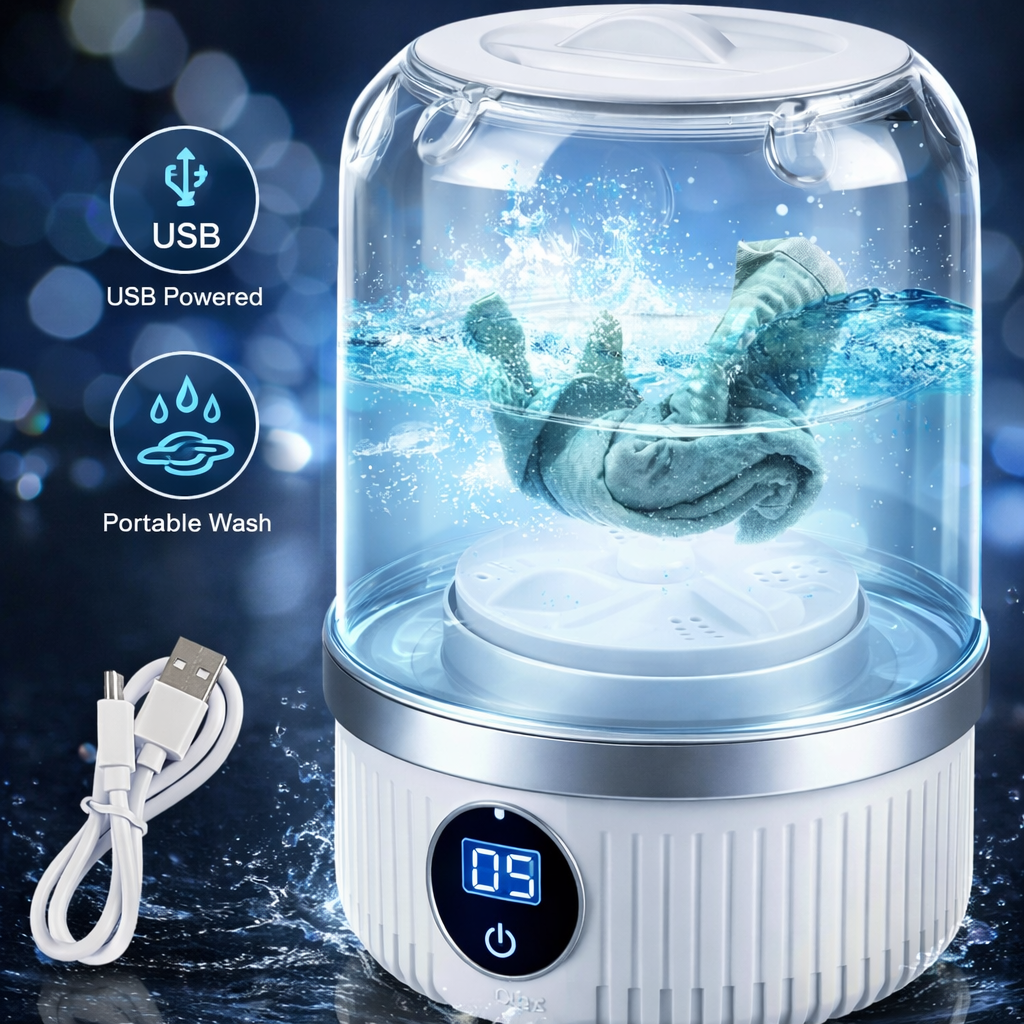 4en1 Mini Machine à Laver Portable Sans Fil – Compacte et Performante