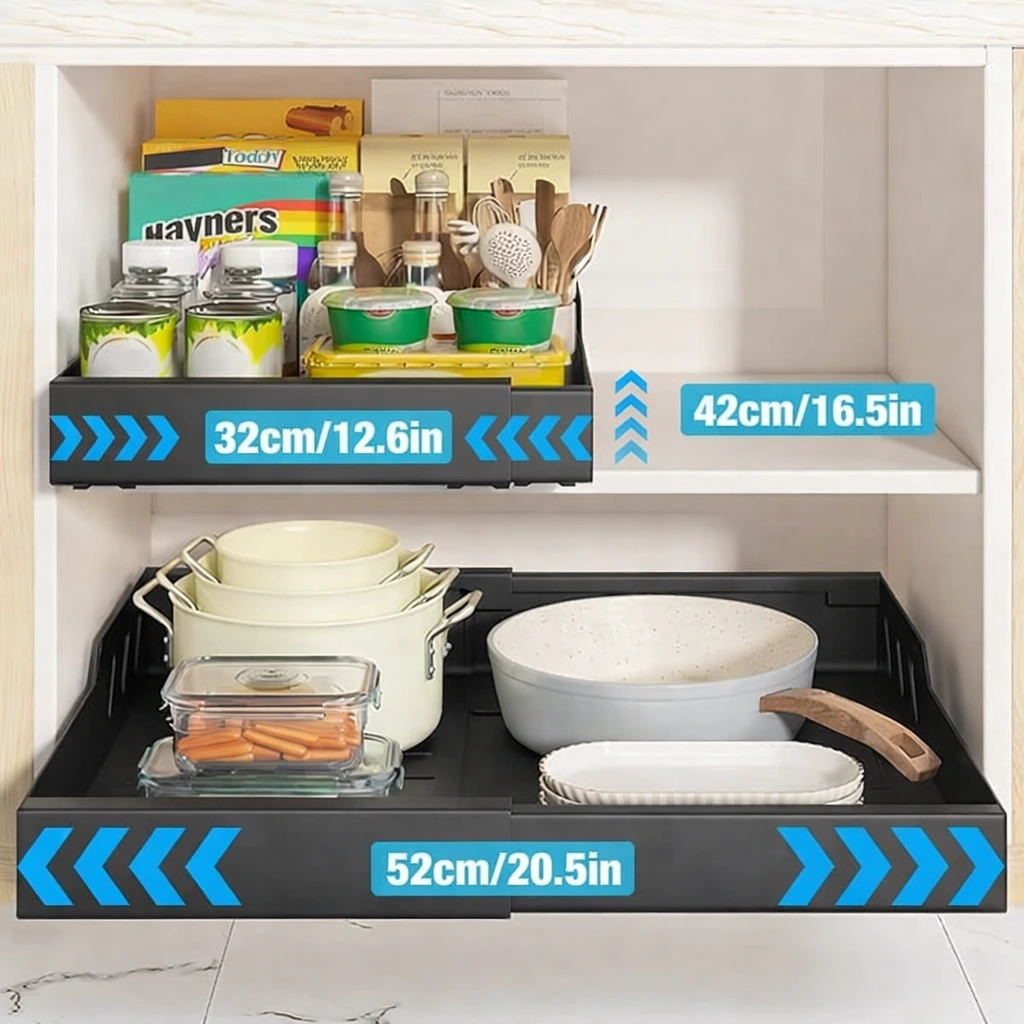 BNBR-14 - 3en1 Etagere coulissant extensible ajustable en INOX , rangement cuisine