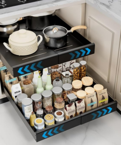 BNBR-14 - 3en1 Etagere coulissant extensible ajustable acier inoxydable rangement cuisine