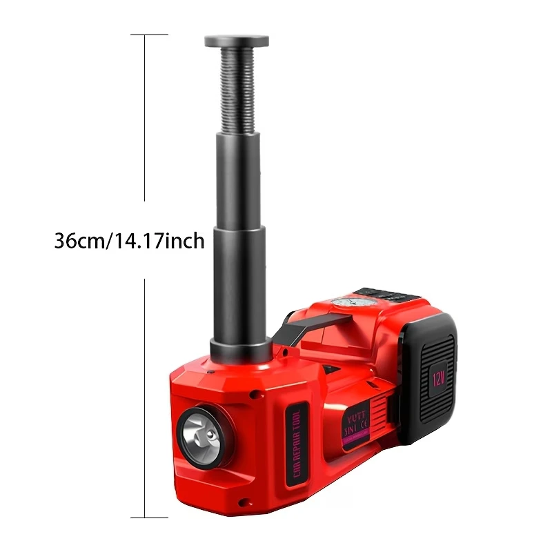 8en1 Cric Hydraulique Électrique 5T, Cric électrique Voiture 12V avec Pompe Gonflable et lumière LED
