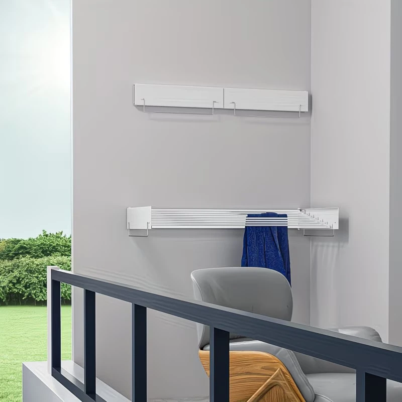 7en1 Etendoir à linge mural pliable et extensible en INOX compact pour appartement et balcon