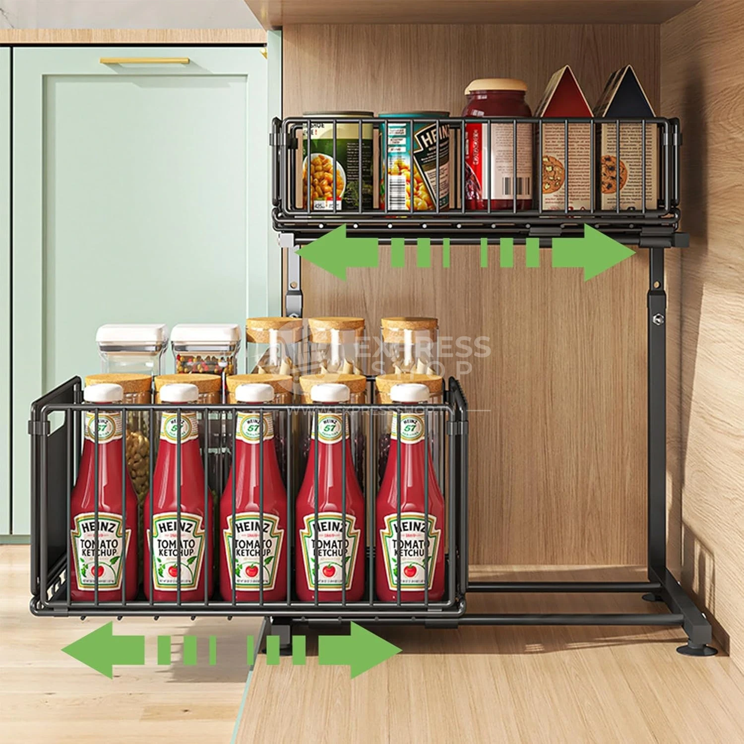 BNBR-1 - 4en1 Étagère de rangement 2 niveaux acier inoxydable rangement cuisine salle de bain et garde-manger