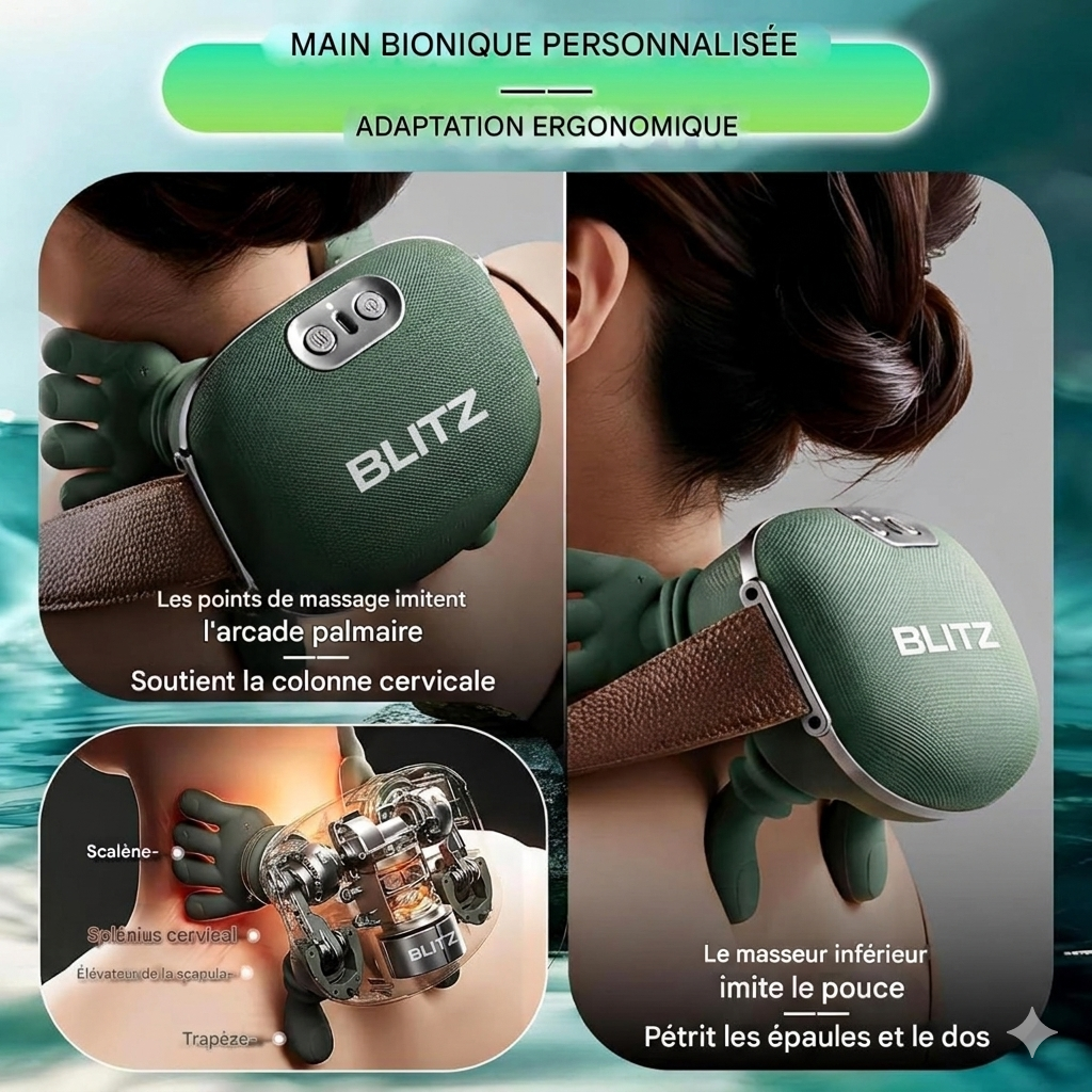 Blitz® 6en1 Appareil De Massage Cervical Rechargeable Contre Les Douleurs Au Cou Et Aux épaules