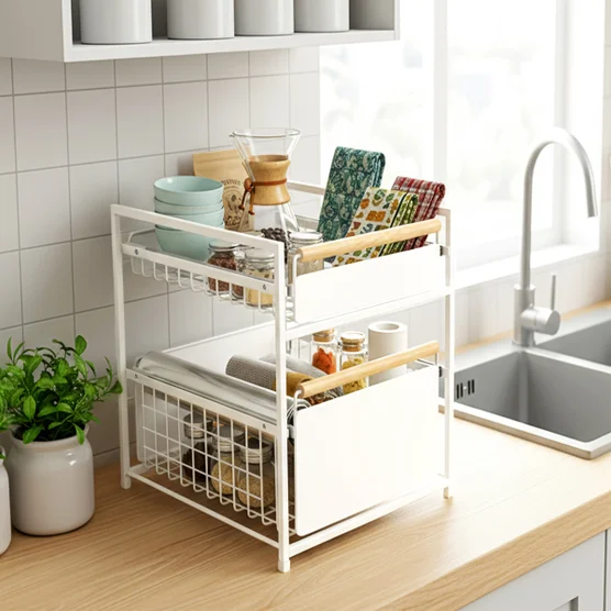 BNBR-15F -6en1 Étagère sous évier acier inoxydable rangement cuisine salle de bain