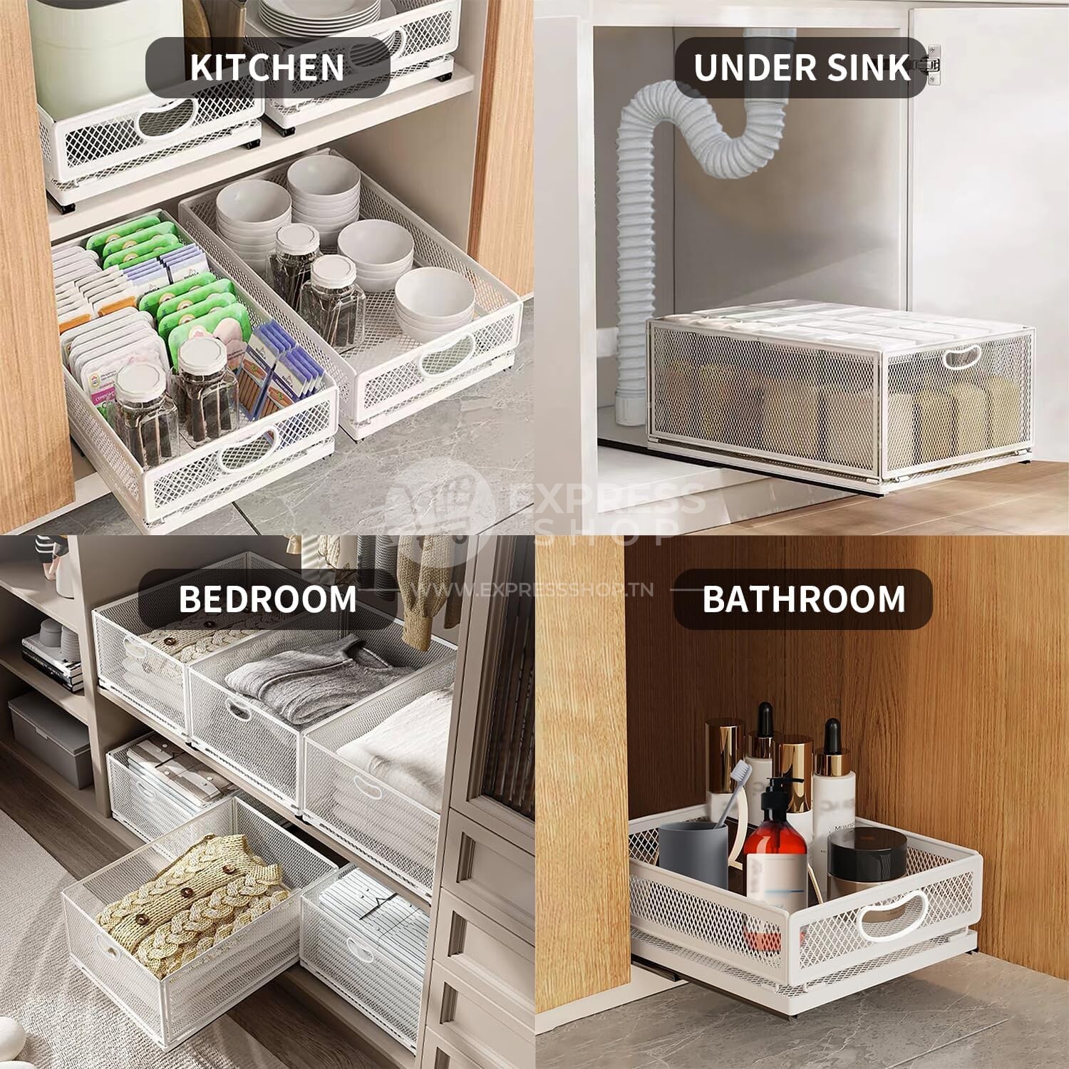 BNBR-5 – 4en1 Organisateur de Placard Coulissant Pliable acier inoxydable grande Capacité
