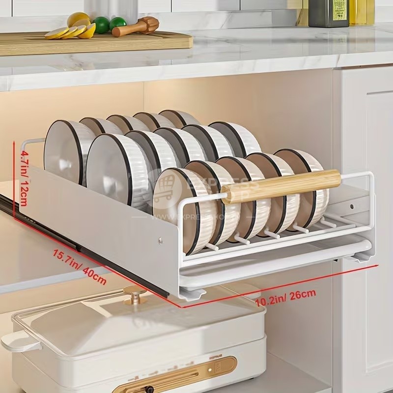 BNBR-11- 4en1 Étagère de rangement coulissante acier inoxydable panier support vaisselle (2 couches)