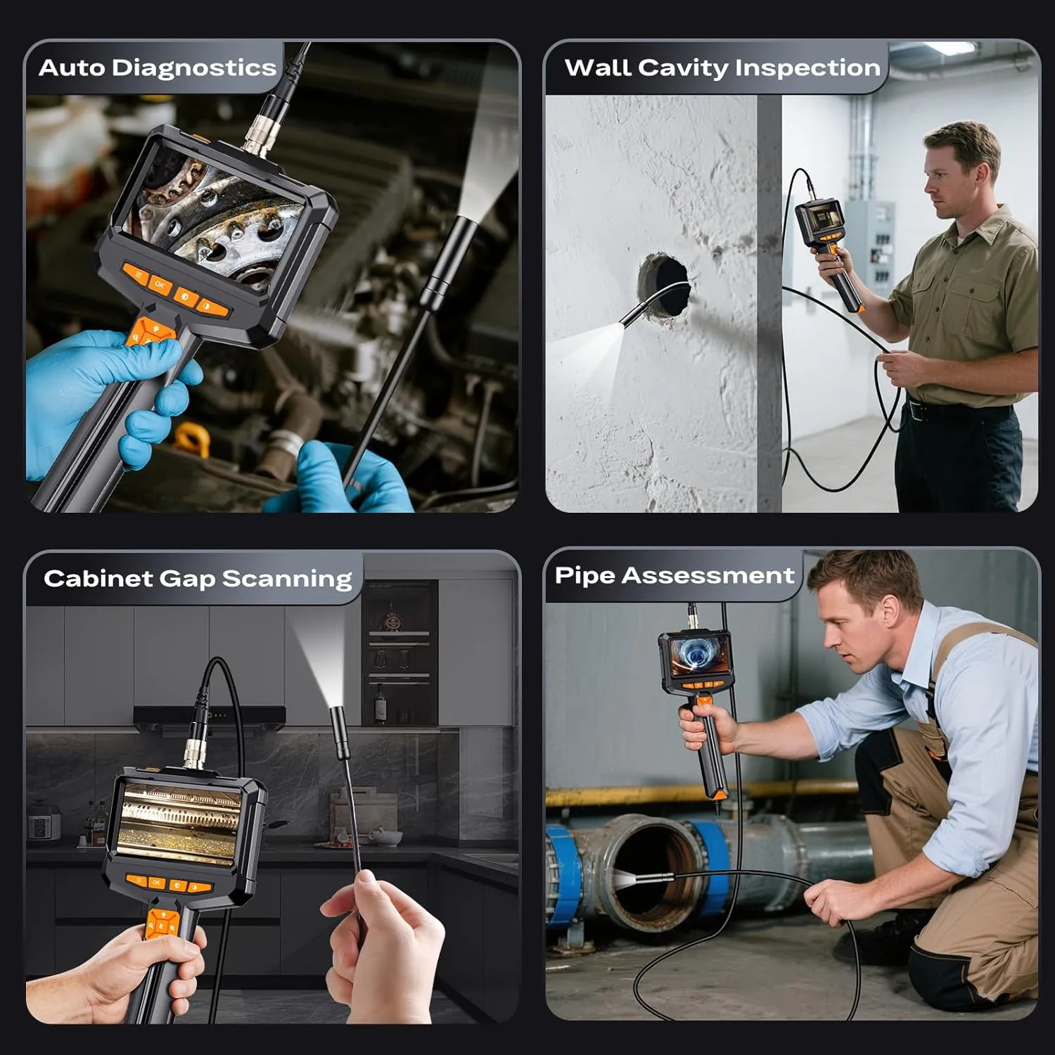 6en1 Caméra Endoscope ES05 avec Lumière, boroscope portable avec écran IPS de 4,3 pouces