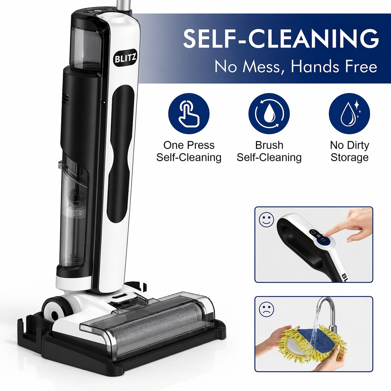 Blitz® 4en1 Aspirateur Intelligent Automatique Sans Fil Robot Laveur Sol Professionnel Puissant, Léger, Silencieux