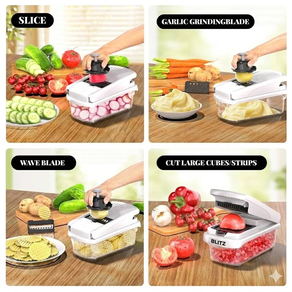 Blitz® - 15en1 Coupe-légumes et trancheuse multifonction avec lames INOX