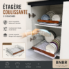 BNBR-11- 4en1 Étagère de rangement coulissante acier inoxydable panier support vaisselle (2 couches)