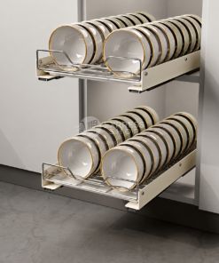 BNBR-11- 4en1 Étagère de rangement coulissante acier inoxydable panier support vaisselle (2 couches)