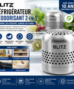 Blitz® -  2en1 Désodorisant Réfrigérateur Longue Durée – Éliminateur d’Odeurs Puissant Multi-Usages