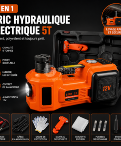 8en1 Cric Hydraulique Électrique 5T, Cric électrique Voiture 12V avec Pompe Gonflable et lumière LED