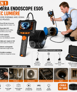6en1 Caméra Endoscope ES05 avec Lumière, boroscope portable avec écran IPS de 4,3 pouces