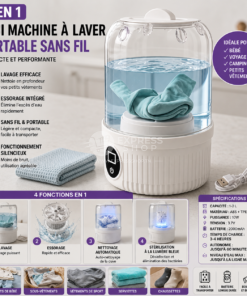 4en1 Mini Machine à Laver Portable Sans Fil – Compacte et Performante