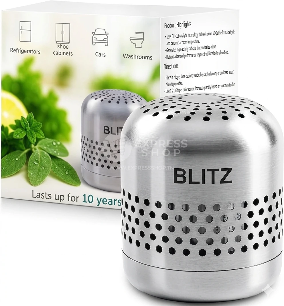Blitz® -  2en1 Désodorisant Réfrigérateur Longue Durée – Éliminateur d’Odeurs Puissant Multi-Usages