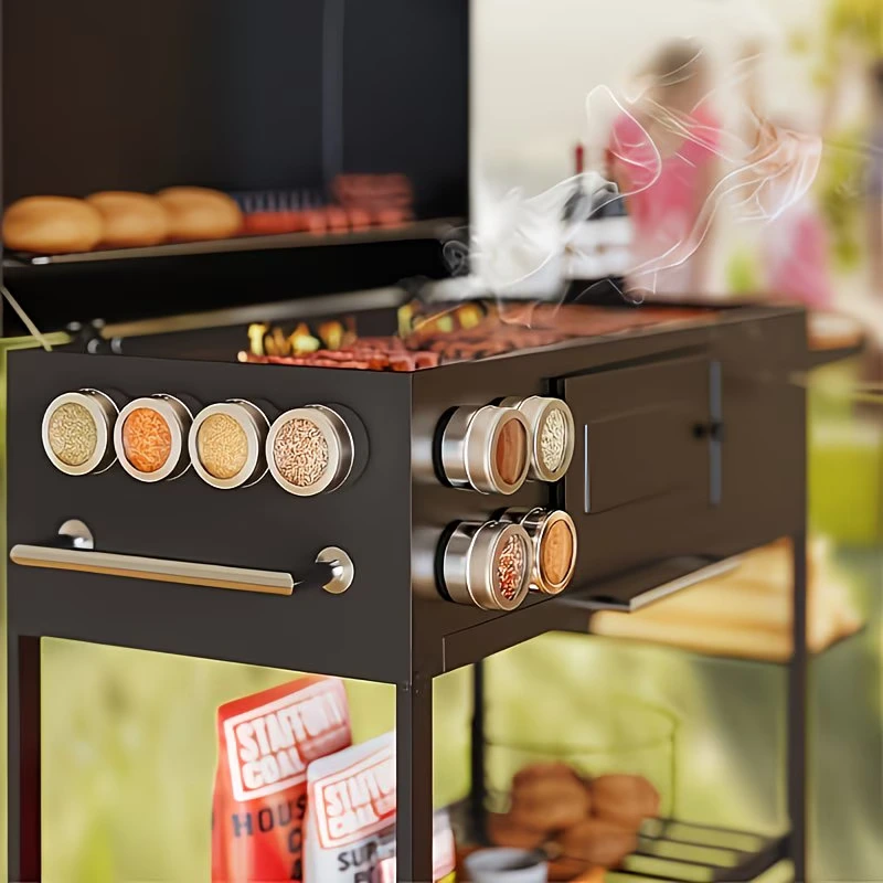 Lot de 12 pots à épices magnétiques en INOX avec couvercles et châssis