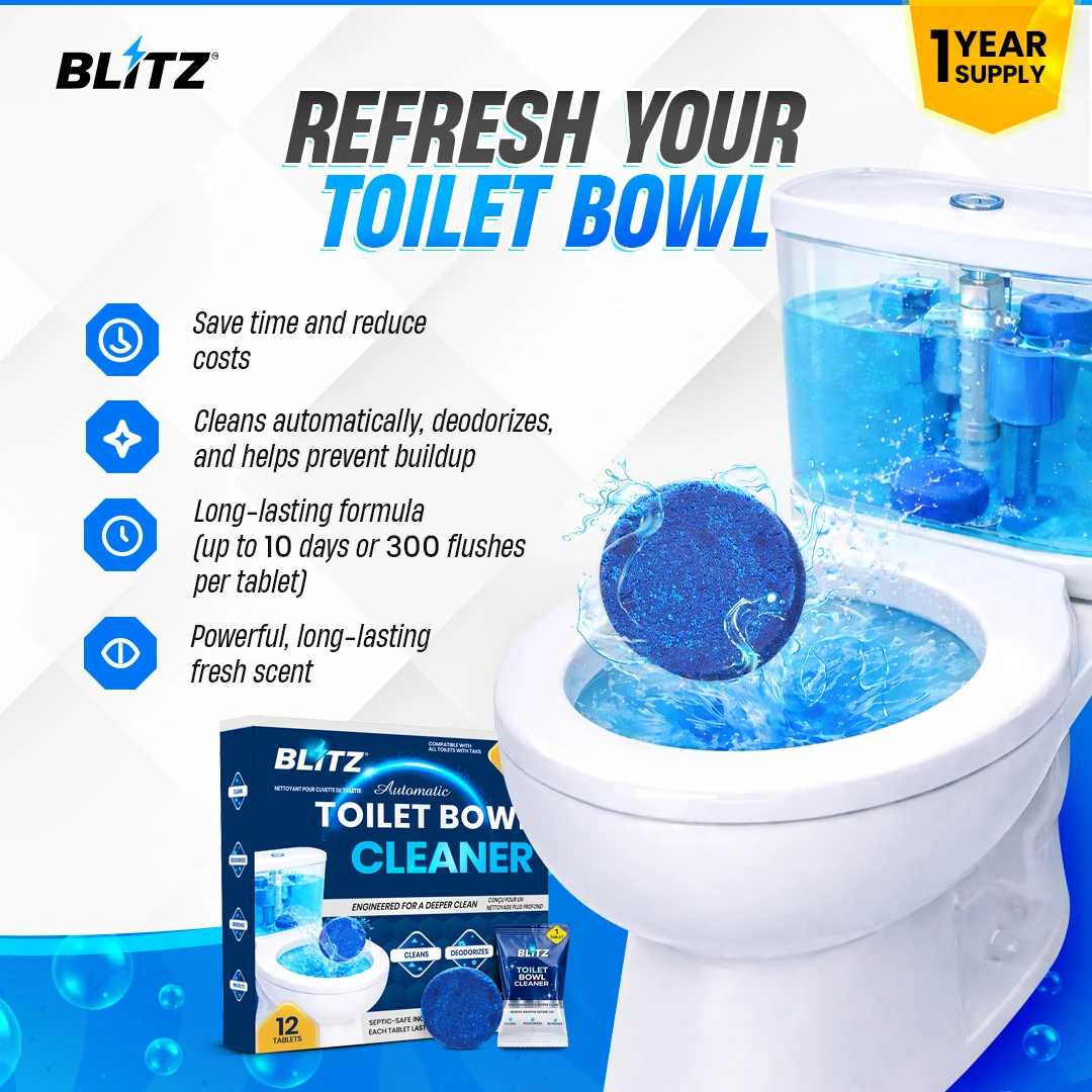 BLITZ - Nettoyant cuvette de toilettes automatique efficace contre les taches et les mauvaises odeurs