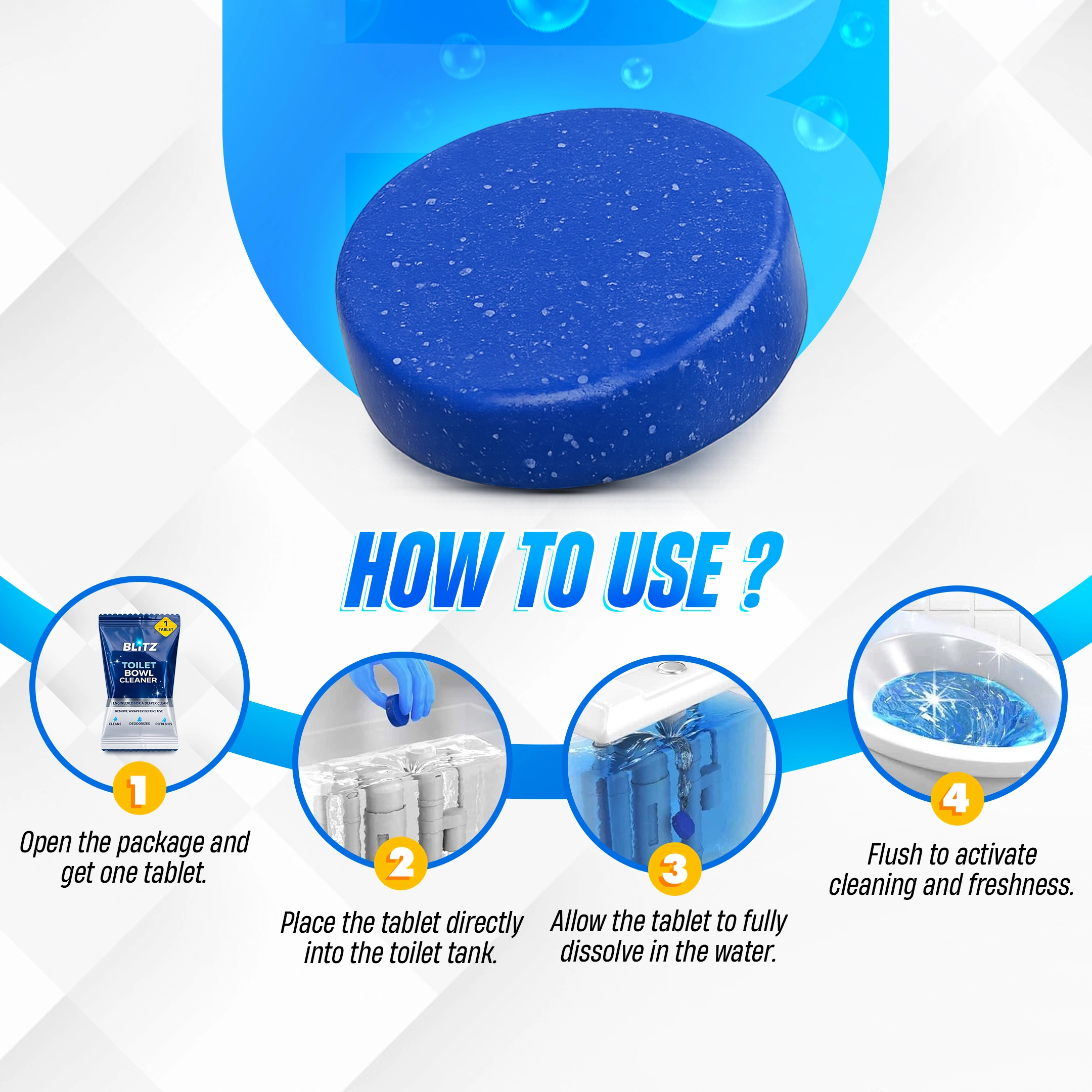 BLITZ - Nettoyant cuvette de toilettes automatique efficace contre les taches et les mauvaises odeurs
