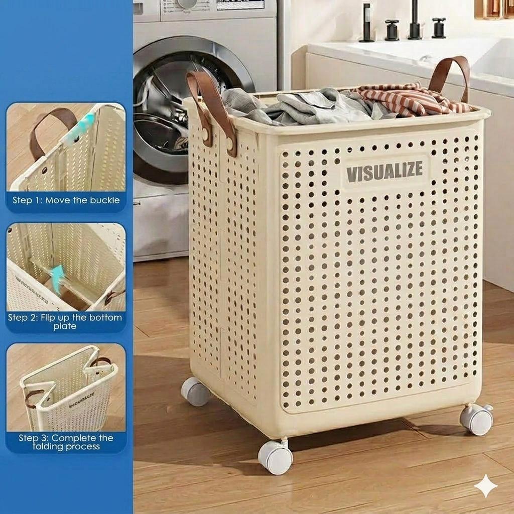 4en1 Panier à linge pliable avec roulettes multifonction rangement pratique maison