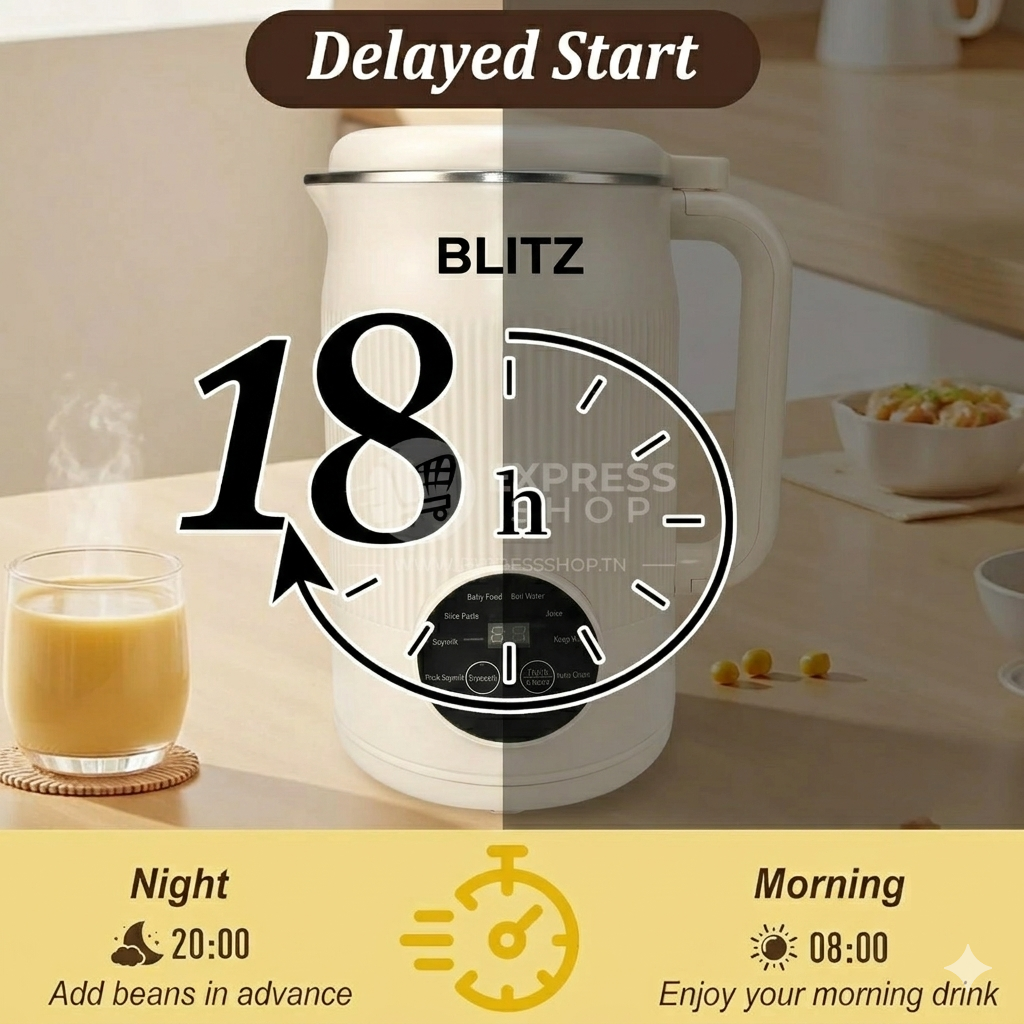 Blitz® - 8en1 Bouilloire Multifonction Jus et machine à Lait 1.2 L en Acier Inoxydable avec Interface Tactile