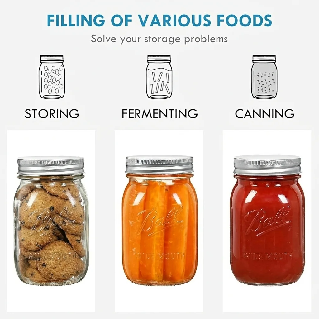 12 Boîte De Stockage Mason Jar En Verre Hermétique 480 ml Multifonction Haute Qualité