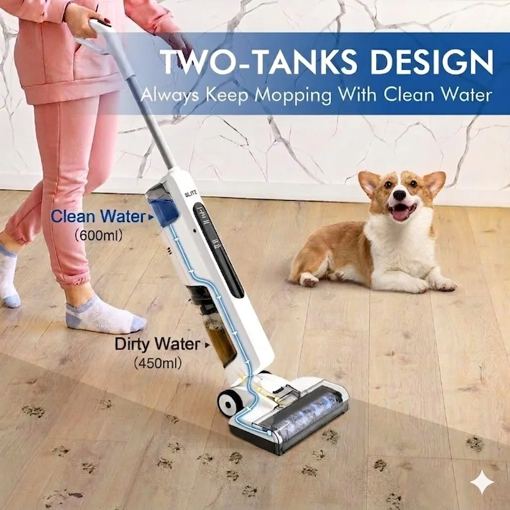 Blitz® 4en1 Aspirateur Intelligent Automatique Sans Fil Robot Laveur Sol Professionnel Puissant, Léger, Silencieux