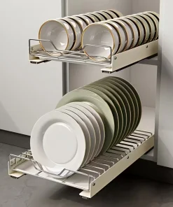 BNBR-11- 4en1 Étagère de rangement coulissante acier inoxydable panier support vaisselle