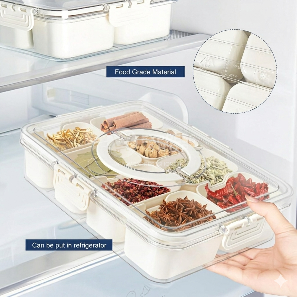 8en1 Plateau de Service à 8 Compartiments avec Couvercle – Boîte Multifonction pour Snacks, Fruits et Apéritifs