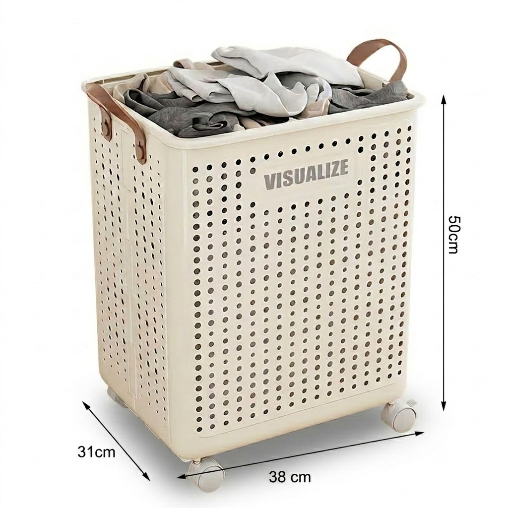 4en1 Panier à linge pliable 42L grand et robuste avec roulettes - Bac de rangement Multifonction
