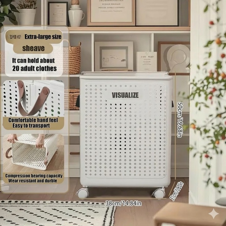 4en1 Panier à linge pliable 42L grand et robuste avec roulettes - Bac de rangement Multifonction
