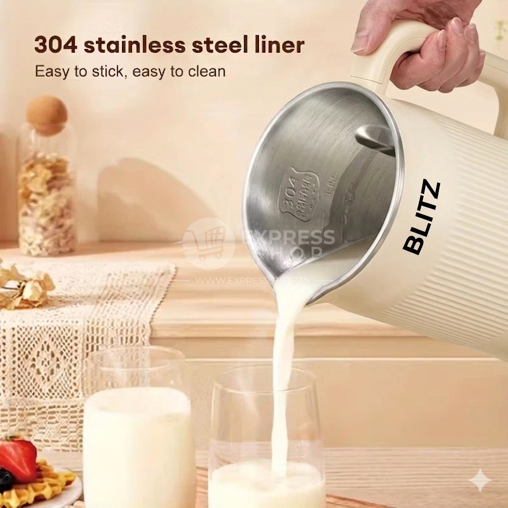 Blitz® - 8en1 Bouilloire Multifonction Jus et machine à Lait 1.2 L en Acier Inoxydable avec Interface Tactile