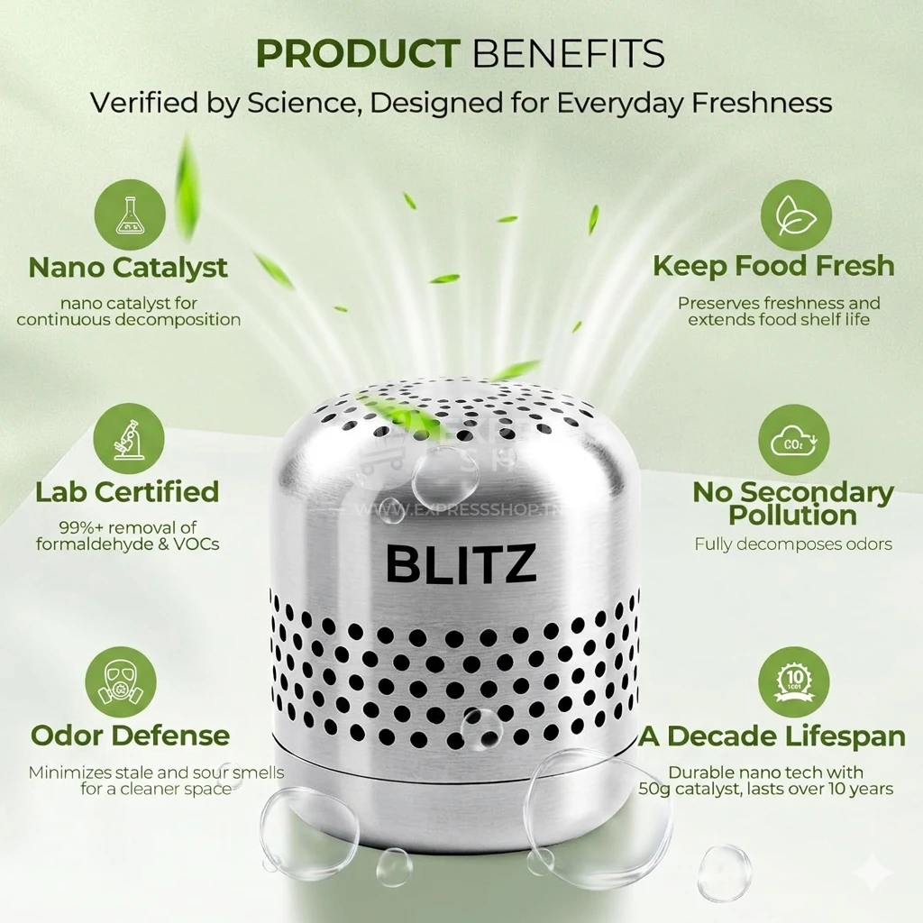 Blitz® -  2en1 Désodorisant Réfrigérateur Longue Durée – Éliminateur d’Odeurs Puissant Multi-Usages