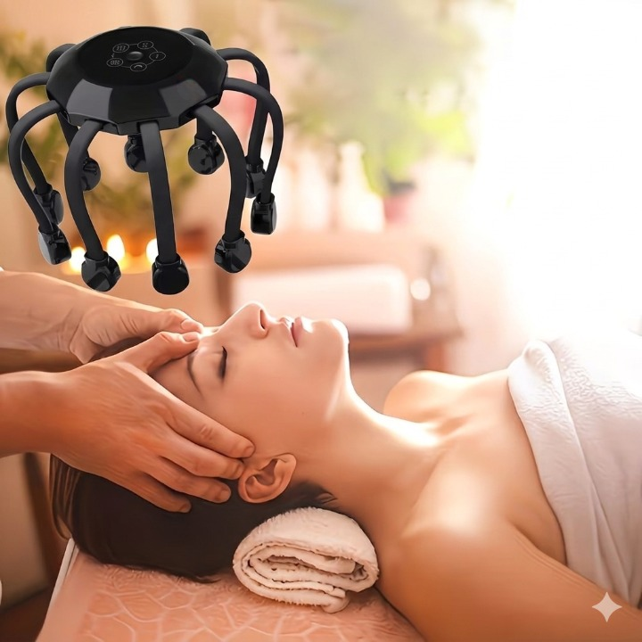 5en1 Masseur de tête électrique Rechargeable poulpe avec 10 nœuds  pour relaxation profonde et anti stress
