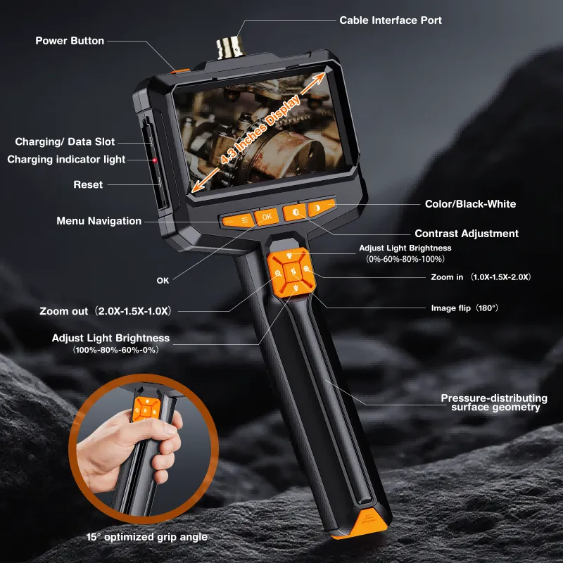 6en1 Caméra Endoscope ES05 avec Lumière, boroscope portable avec écran IPS de 4,3 pouces